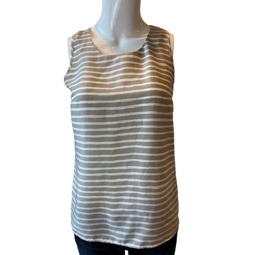 J. Crew Womens Striped Tank Top Fly Away Back Scoop Neck Gray White Size 00